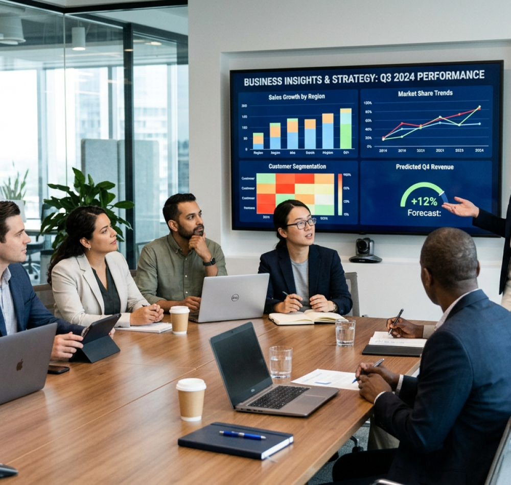 Data scientist analyzing business data insights in office