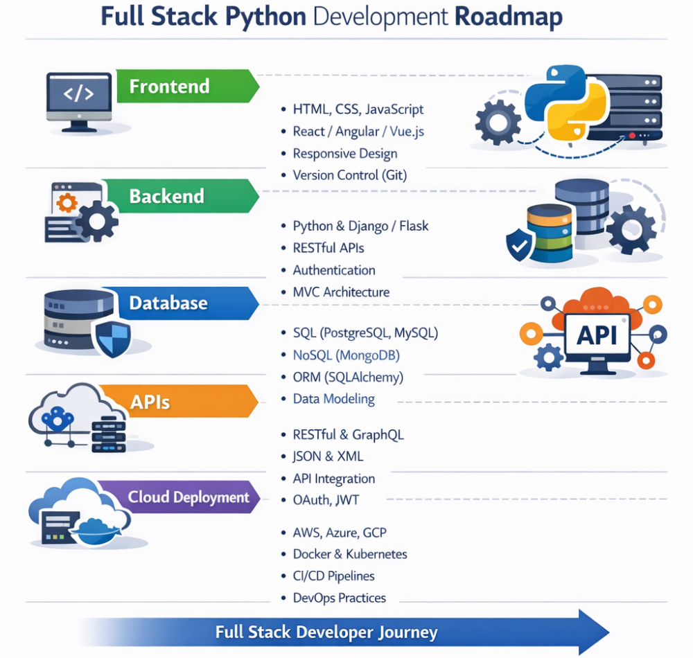 Full stack Python development roadmap infographic