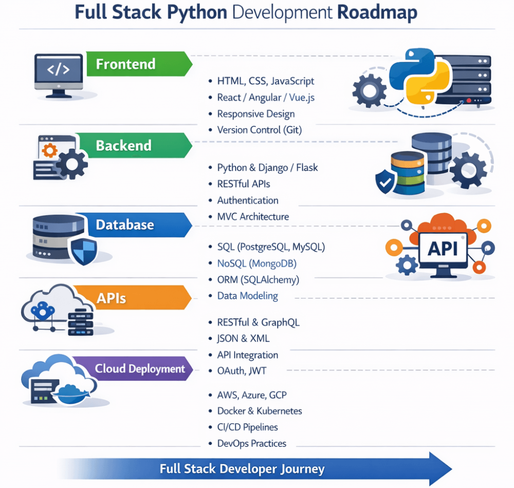 Full stack Python development roadmap infographic