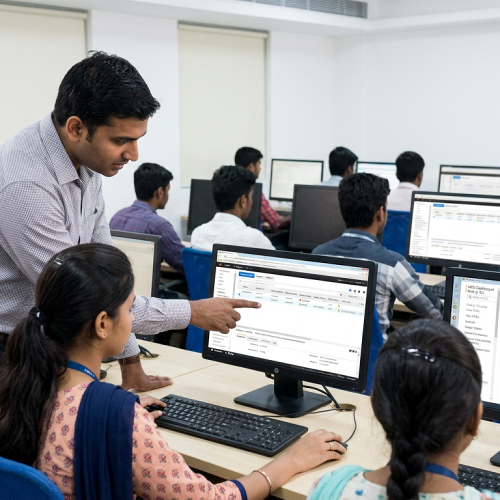 Students configuring AWS EC2 and VPC in a computer lab